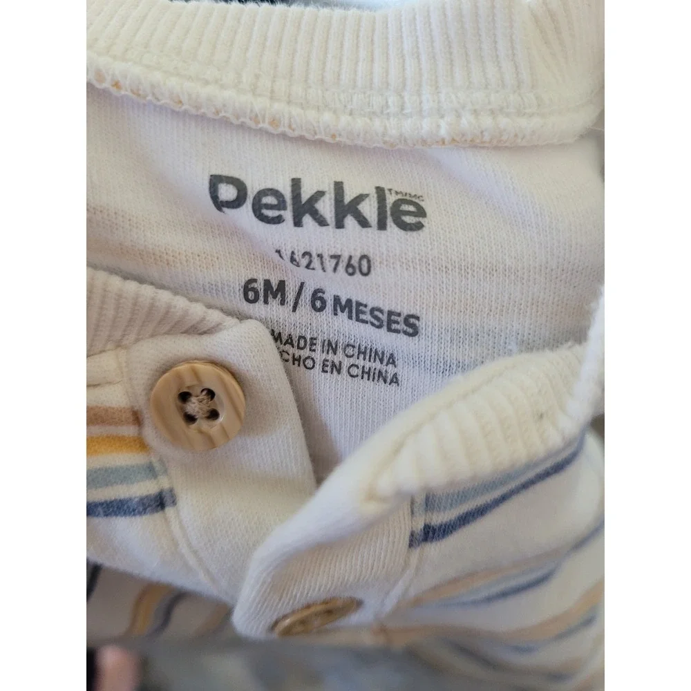 Pekkle‎ Baby Boys Striped H`enley Bodysuit Short Sleeve White Blue 6 Months #9